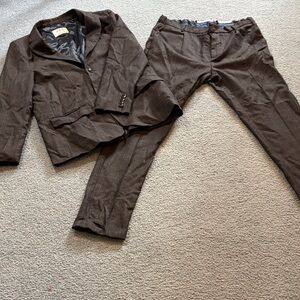 Zara Suit Two-Piece Pinstripe Suit Set - Brown